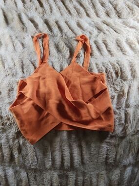 Orange Women's Sleeveless Twist-Front Crop Top